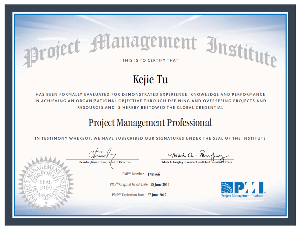 屠轲杰通过PMP考试